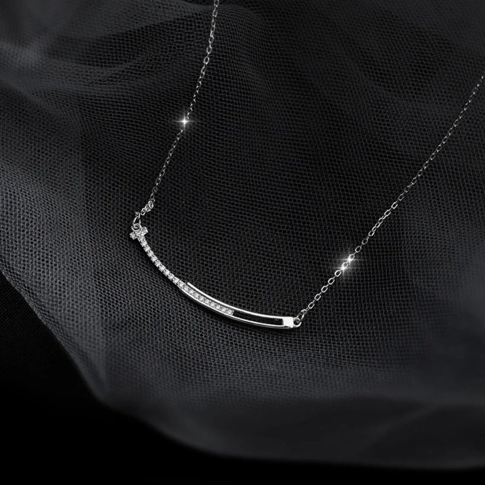 NEW Silver Rose Gold Micro Zircon Smiling Line Necklace - Picture 2 of 4